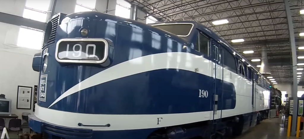 A blue train in the Oregon Rail Heritage Center