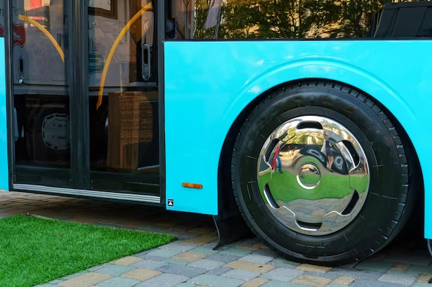 Modern bus, wheel view
