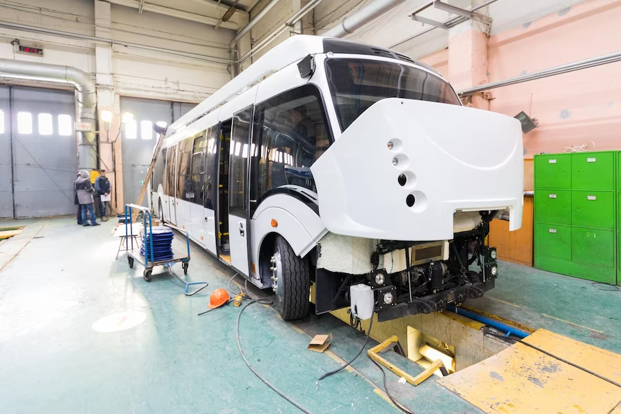 Image of a bus undergoing repair